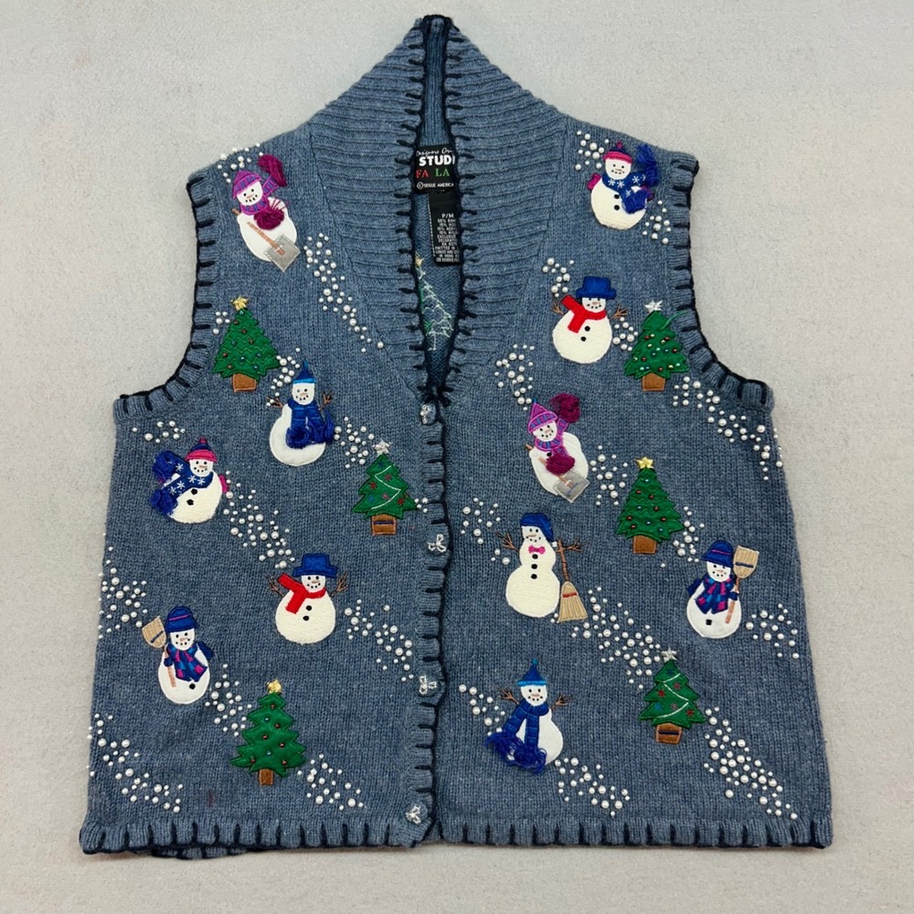 Designers Originals Studio Christmas Snowman Sweater Vest Holiday Vest sz M